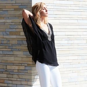 WHBM Black Chiffon Blouse